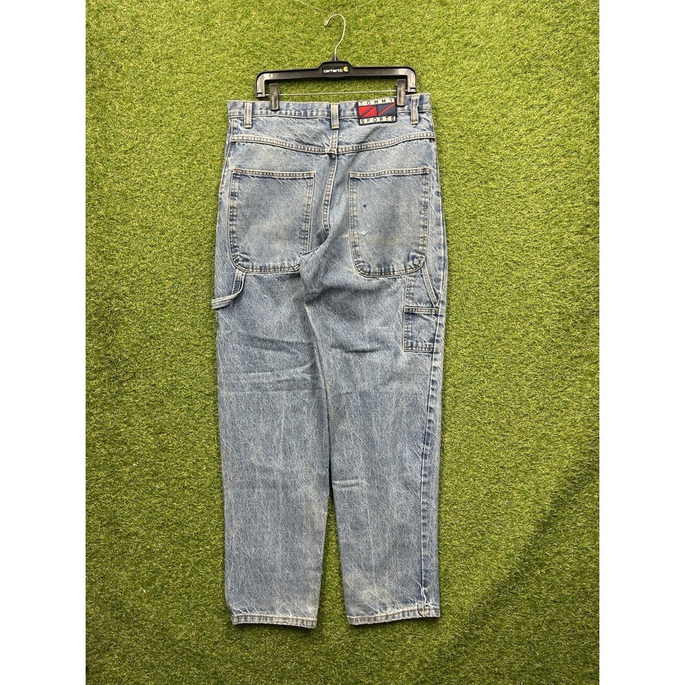 Y2K Tommy Hilfiger Jeans Mens 34x34 Blue Baggy Skater Carpenter Hammer Loop VTG